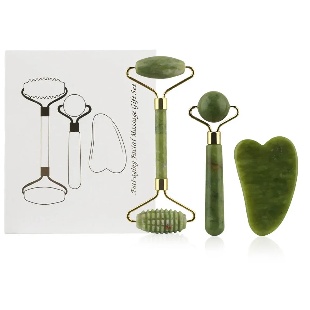 Jade Facial Roller and Gua Sha Set