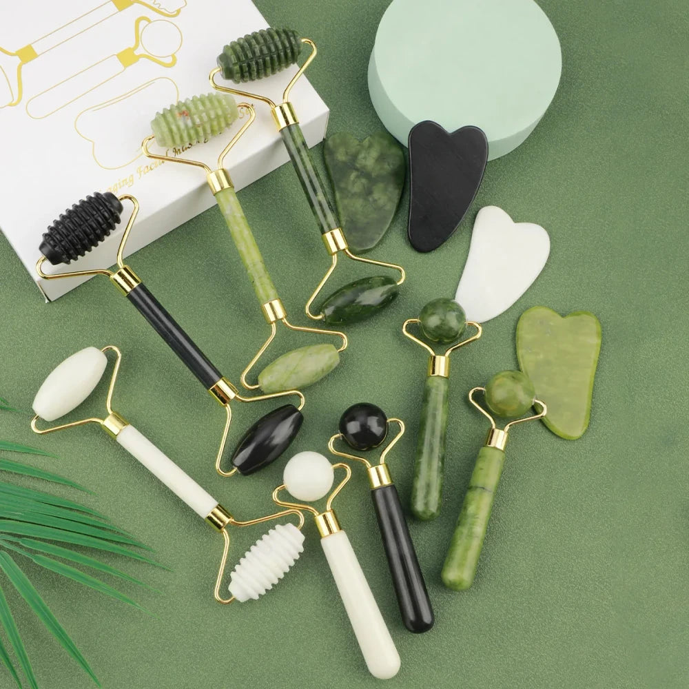 Jade Facial Roller and Gua Sha Set